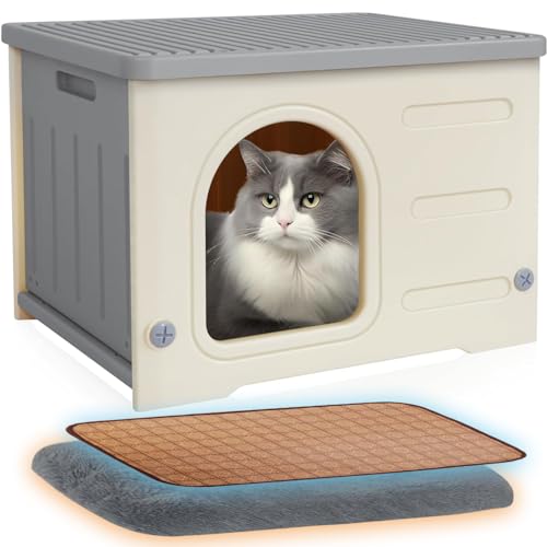 猫 ハウス ペットハウス 犬小屋 小型犬用 組み立て キャットハウス 屋外 室内 防水 防風 換気 四季通用 毛布付き 組立簡単 野良猫 避難所 猫 冬用ハウス 冷感マット付き(グレー) 7,713円