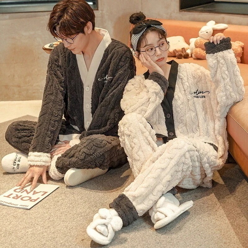 5色！ペアパジャマ モコモコ 前開き ペアパジャマ カップル 秋冬 結婚祝い プレゼント ペアパジャ