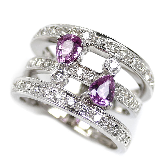 K18WG ホワイトゴールド リング・指輪 ピンクサファイア0.87ct ダイヤモンド0.53ct 11号 8.8g レディース 中古