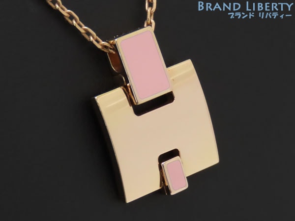 美品エルメスアイリーンネックレスペンダントチョーカーピンクゴールドローズゴールドピンクエナメルH146201FO