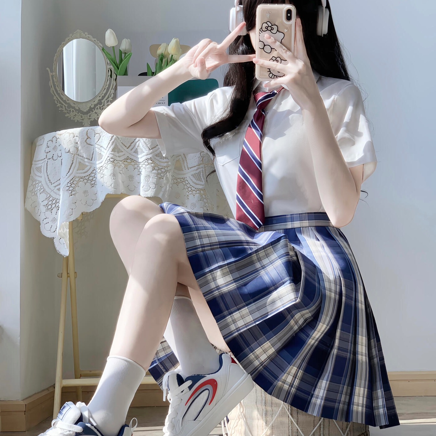 jk制服スーツ チェック柄スカート 39cm フルセット 女性 プリーツスカート 女子学生 Aライン ウエスト 半身