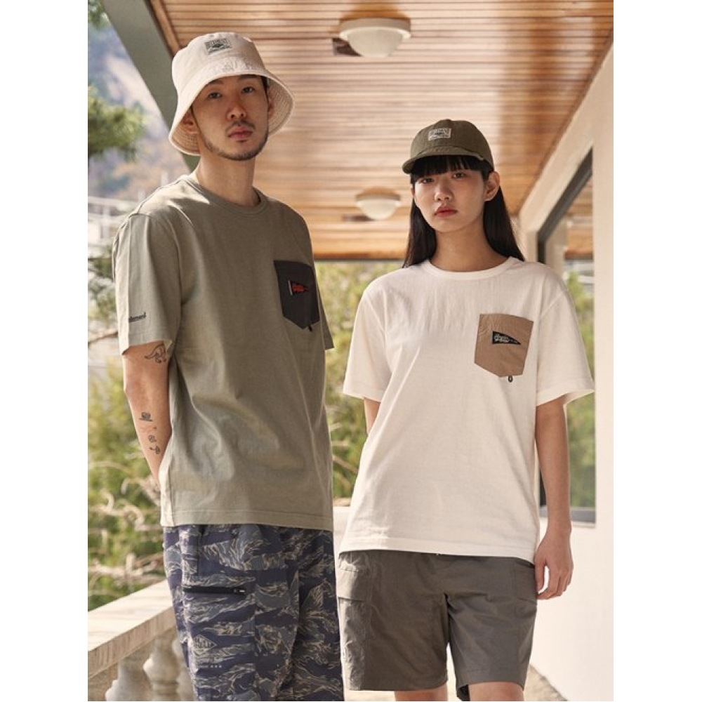 ヘルメントフラッグポケット半袖Tシャツ (L/カーキ)