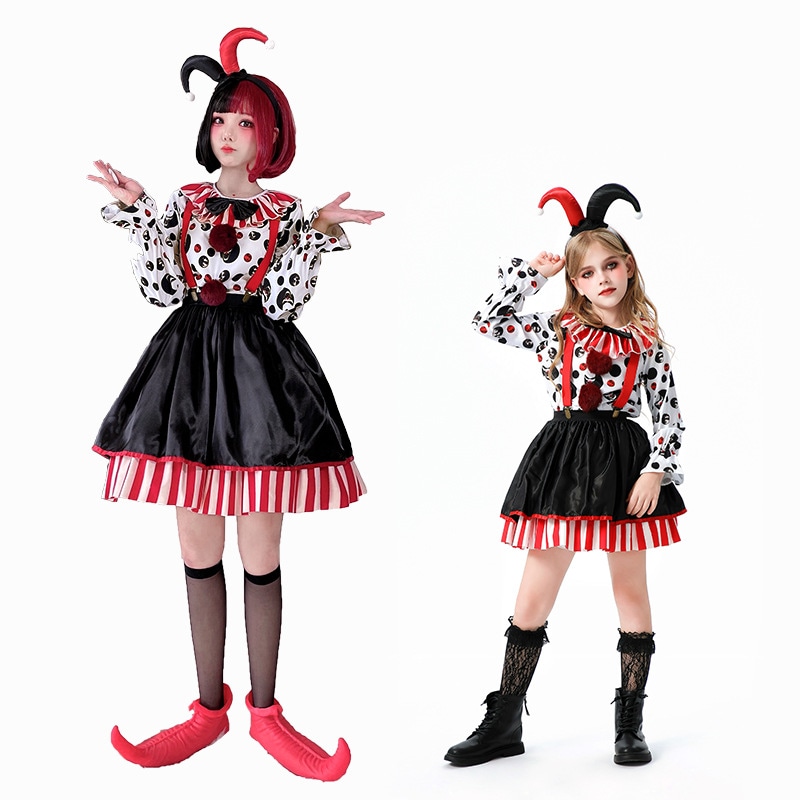 2025ハロウィン子供用コスチュームサーカスホラー人形壊れた魂ピエロコスチューム女の子スカートカーニバルパフォーマンスコスチューム