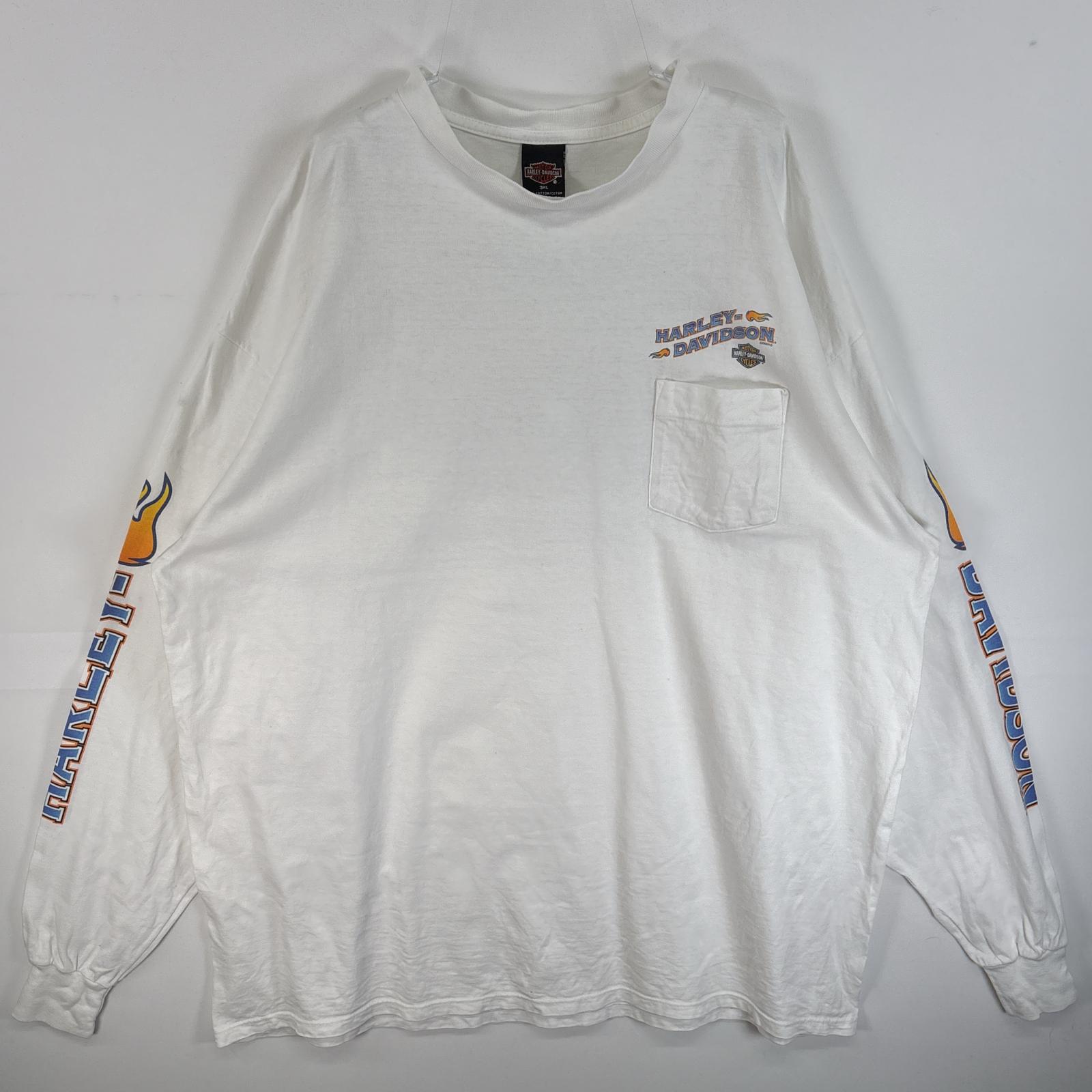 古着 長袖Tシャツ 両面 ラバープリント 袖プリント USA製 3XL ホワイト系 メンズ