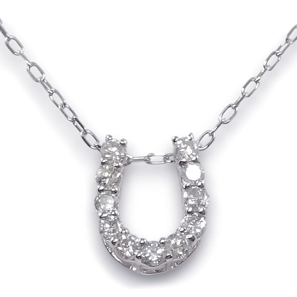 ダイヤモンドネックレス ホースシュー馬蹄デザイン0.1カラット10金ホワイトゴールド鑑別書付