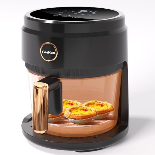 FEEKAA ノンフライヤー エアフライヤー 1-5人用 可視窓 4L 大容量 コース10種搭載 小型 温度・時間調整 家庭用 省エネ 最高温200℃ LEDディスプレイ タッチパネル オイルカット
