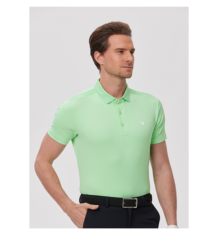 Teetimes ゴルフ 半袖 Tシャツ メンズ トップス 夏 速乾 通気性 菱形ジャガード スポーツ ポロシャツ グリーン