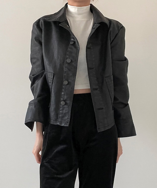 [MD pick!] クロップ レザー コーティング ジャケット jk