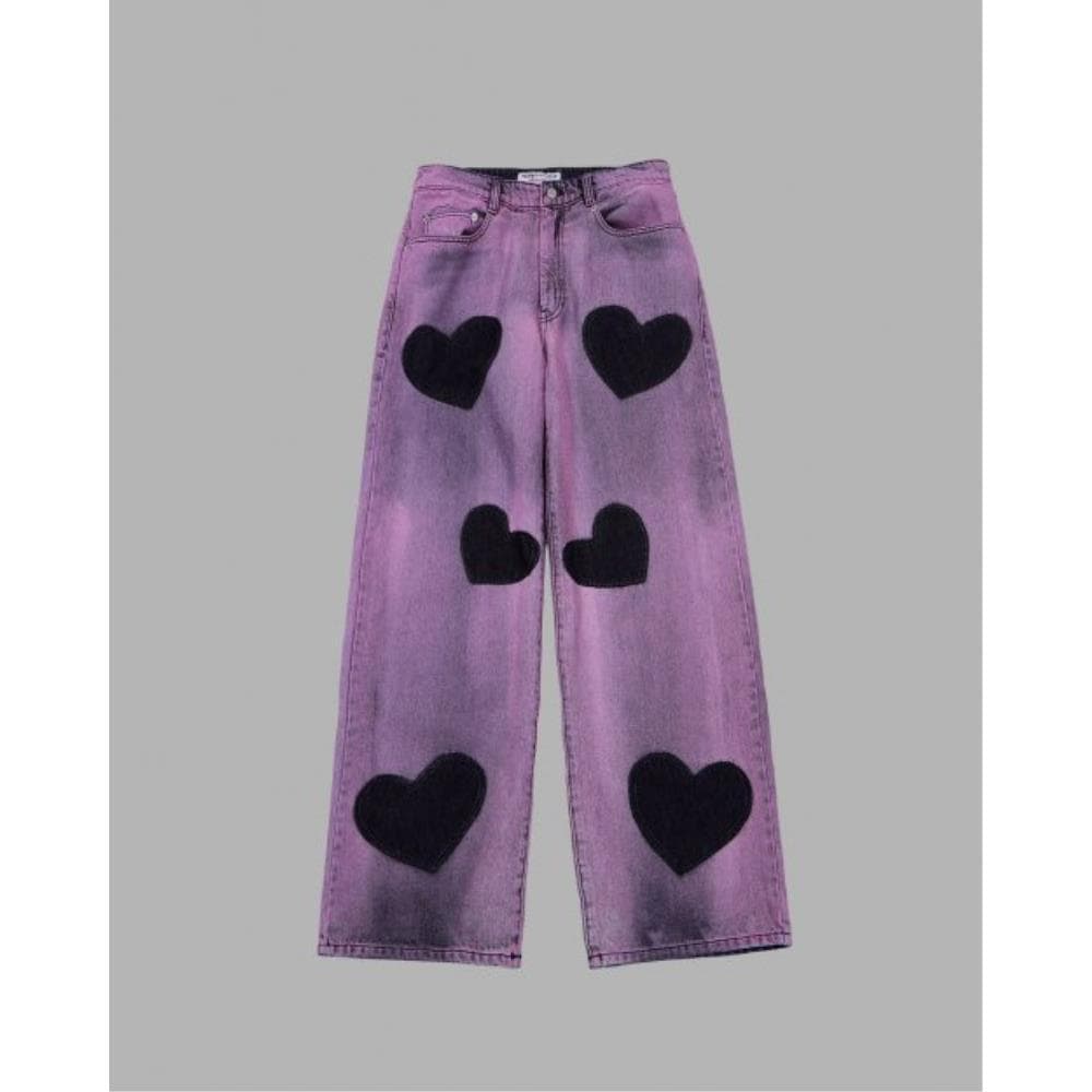 THE MUSEUM VISITOR HEART BLEACHED DENIM PANTS PINK 10305