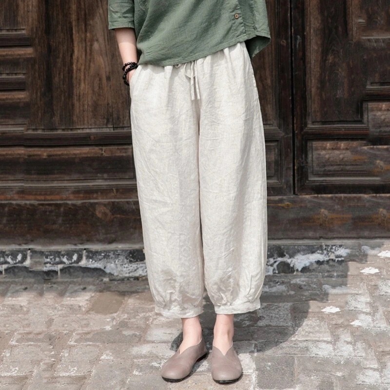 ワイドパンツ新型9分ズボン スラックスパンツ リネンのパンツ綿麻のパンツヨーガパンツ リネンパンツ