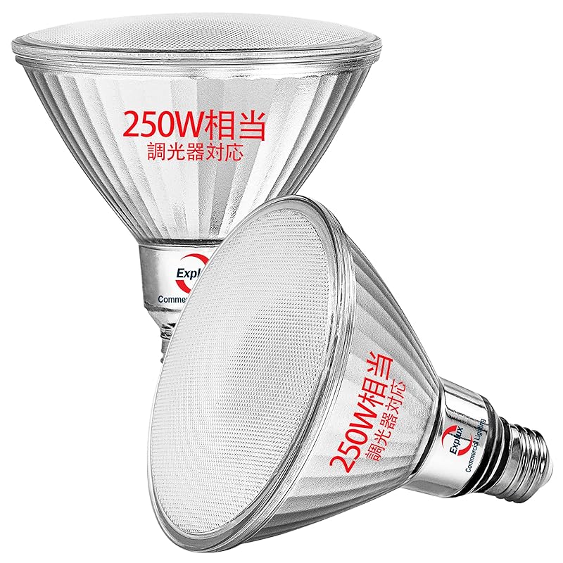 Explux 超高輝度LEDハイビーム電球 250W相当 2900lm 電球色 調光対応 E26口金 ガラスボディ 屋外防水防劣化 PAR38ビームランプ 2個入