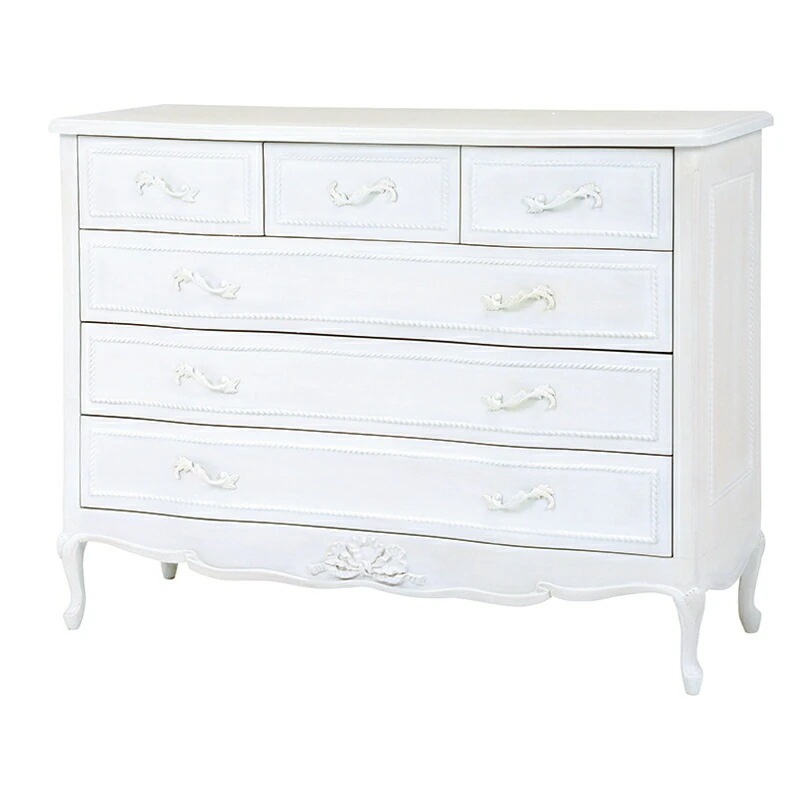 ハンプトンシリーズ　ワイドチェスト（アンティークホワイト）　RCH-1361AWクラシックな上品さとモダンなテイストをあわせ持つアンティーク風ワイドチェスト