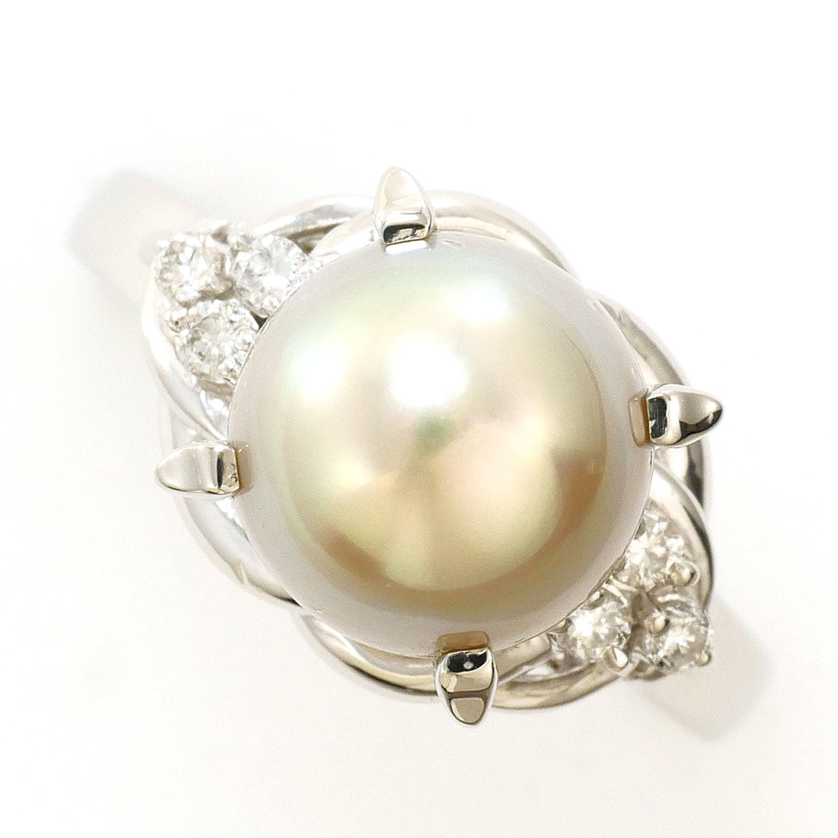 PT900 プラチナ リング・指輪 13号 アコヤ真珠 ダイヤモンド 0.13 ct カード鑑別書 総重量約6.8g 中古