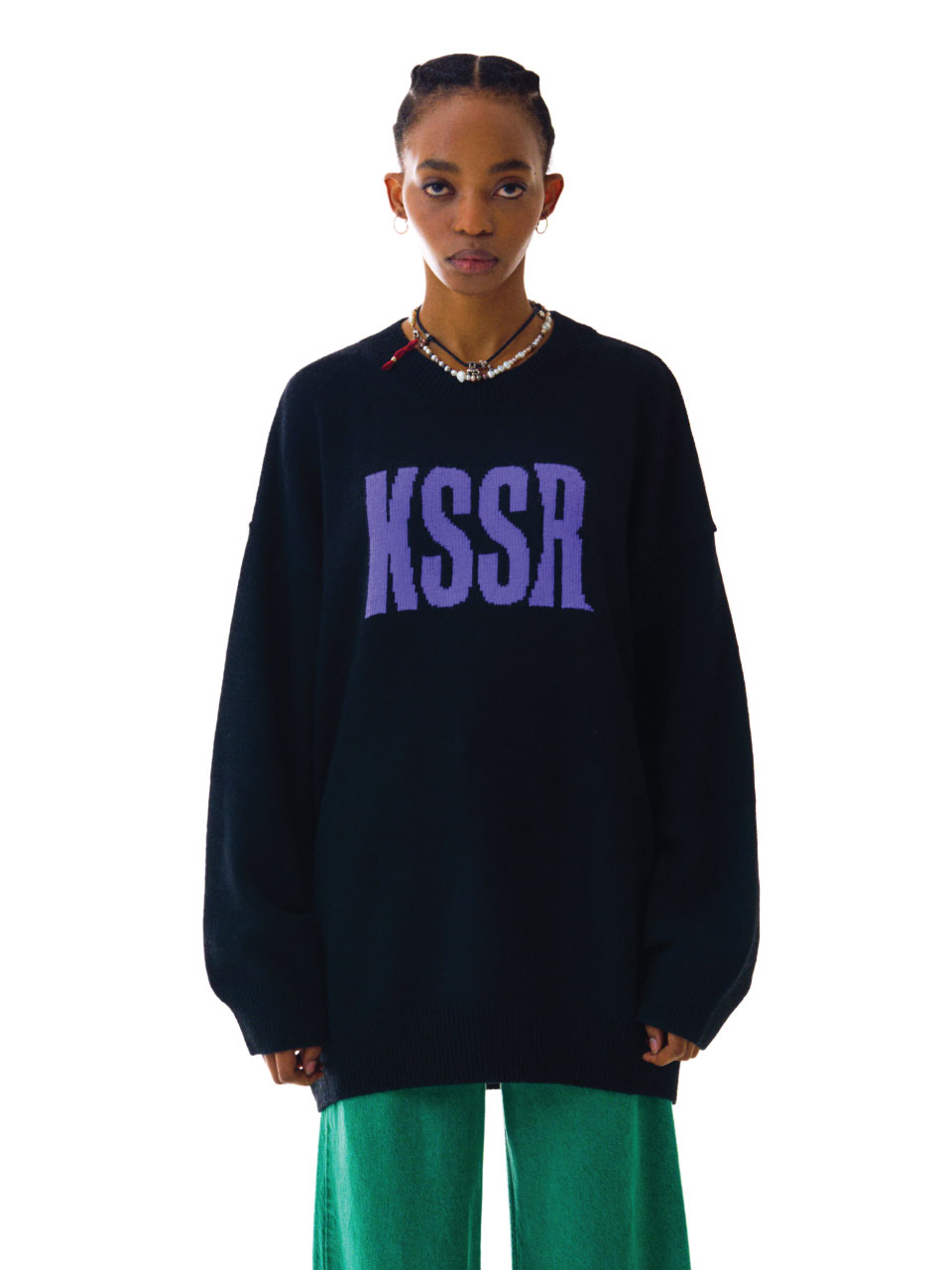 Over fit Letter Knit Black