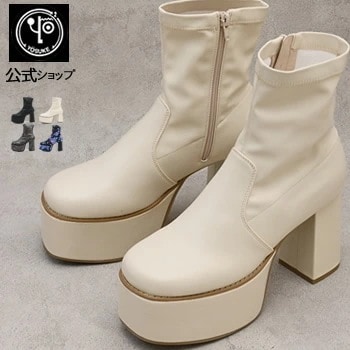 【公式SHOP特典キズ補修液付】 ヨースケ 厚底ブーツ レディース ストレッチブーツ 10cm 厚底ヒール