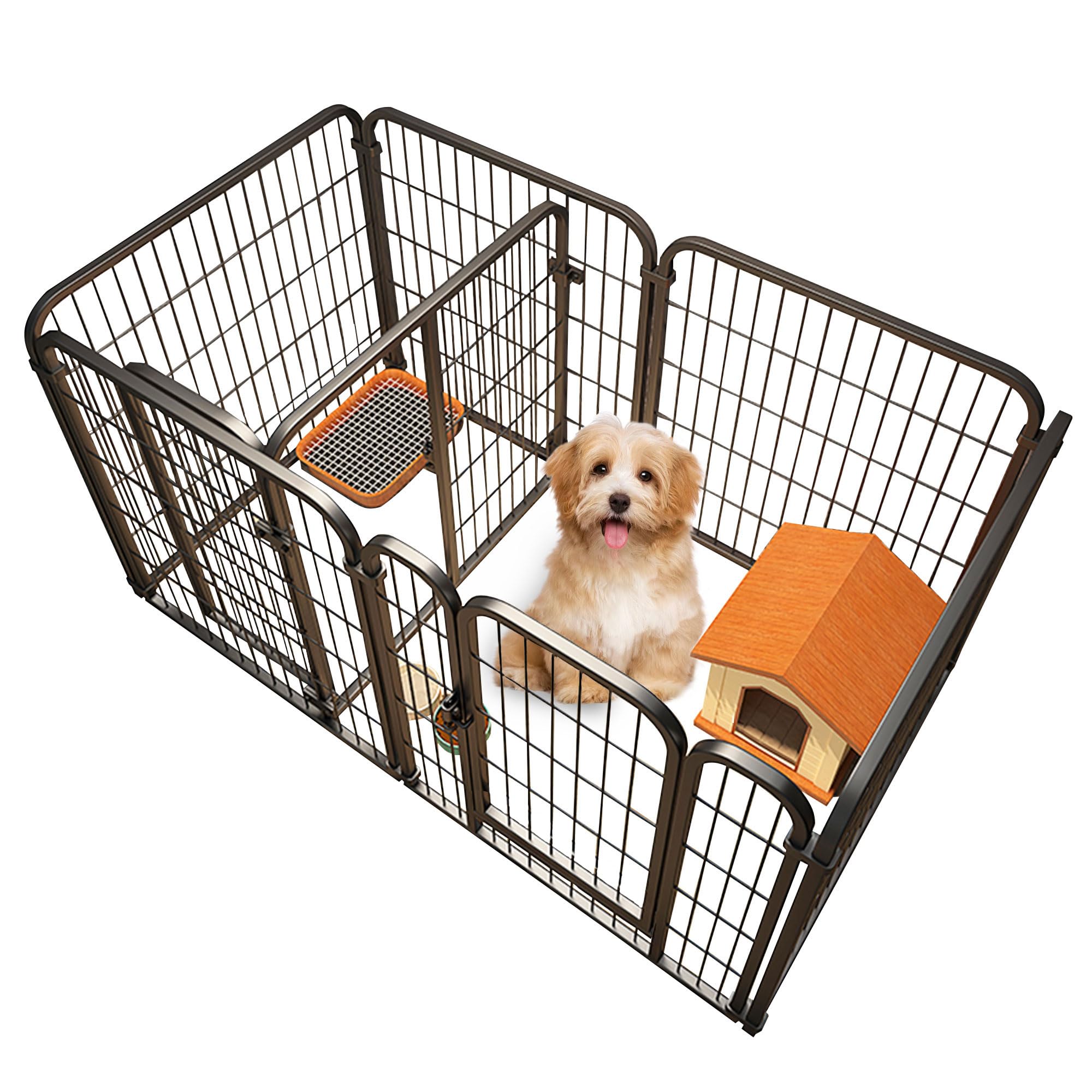 ペットサークル 犬 ケージ ペットフェンス ペットゲート 犬用ゲージ ドッグラン 室内 小型犬 仕切り板付き 簡単組み立て 軽量 (高さ60cm-7枚-ブラック)