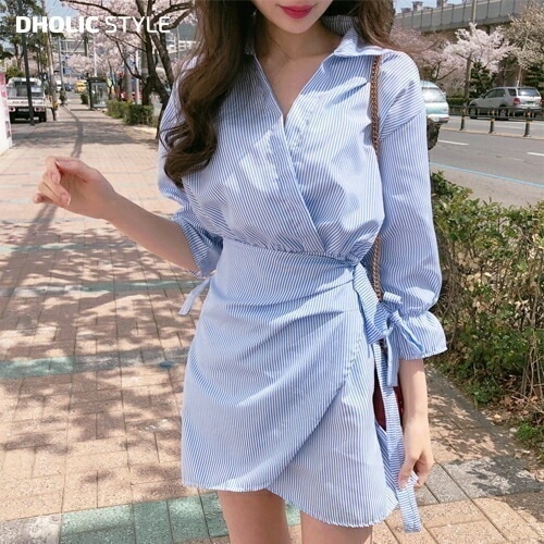 [メガ割りSALE]ストライプラップスカートワンピース・p137944