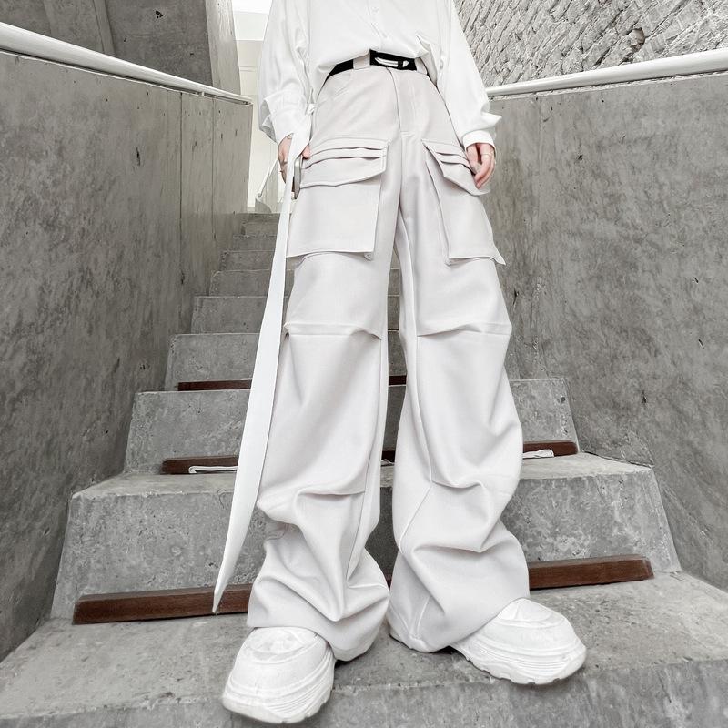 パンツ メンズ ロングパンツ チノパン カジュアルズボン カーゴパンツ クラブ 白黒 舞台衣装 ダンスウェア 発表会 ヒップホップ 公演 ポケット 男子ボトムス