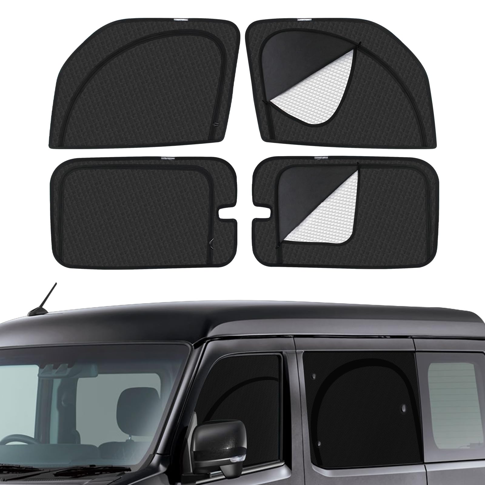 車種専用 メッシュカーテン サンシェード 遮光 換気 サイド用 2in1 カーテン 日除け 虫避け マグネット カーシェード 通風 UVカット運転席 助手席 アクセサリー カスタム 4枚 インテリア