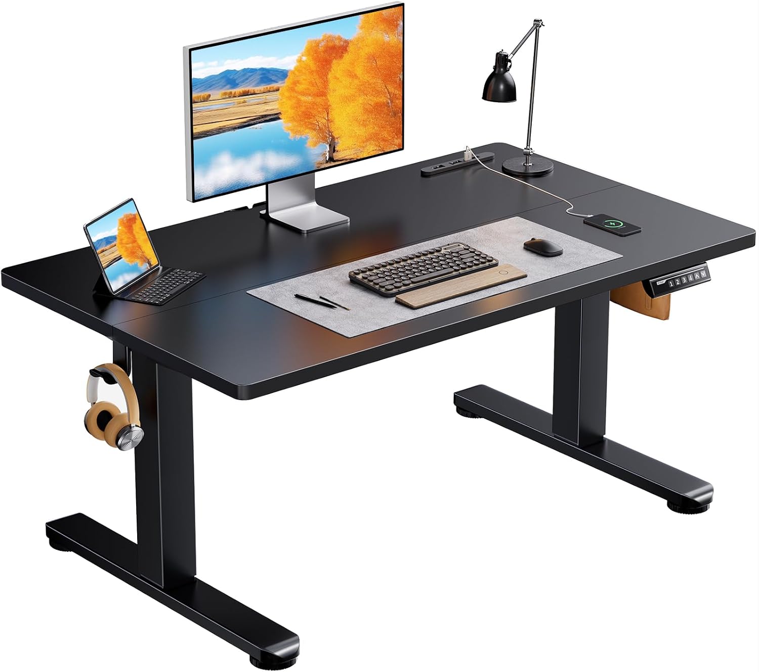 ErGear 電動昇降式 ローデスク 高さ48-72cm コンセント付き 高さ調整 4パータンメモリー機能 静音 収納フック付き ロータイプ パソコンデスク テーブル 作業机 座椅子机