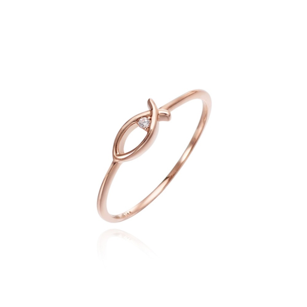TirrLirr 14K ピンクゴールドラッキーフィッシュエイプリルホワイト CZ リング TRJK4P00347M-4