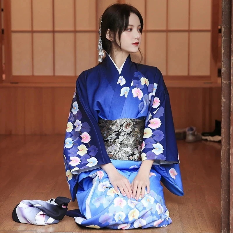 浴衣 新作 着物 女性用 濃い青色 バタフライラン 改良版 正装着物