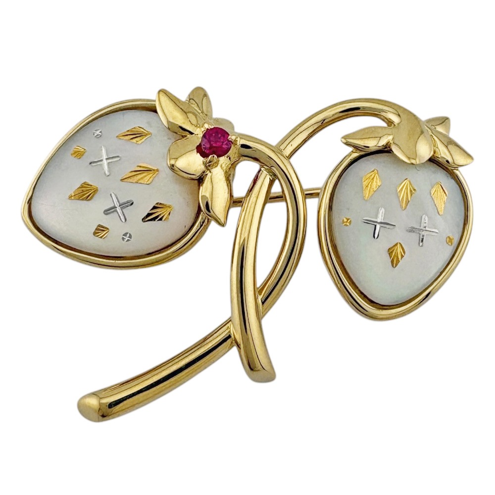 ミキモト ブローチ 18金 K18イエローゴールド ルビー MIKIMOTO 中古 美品