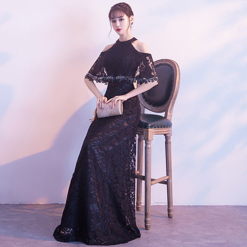 パーティードレス 演奏会 結婚式 カラードレス 黒 ロング 安い イブニングドレス 二次会 花嫁 フ