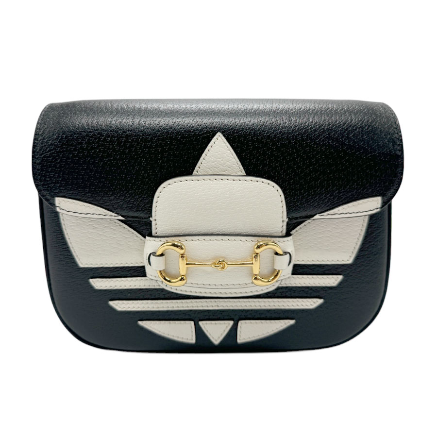 グッチ GUCCI 斜め掛けショルダーバッグ GUCCI x adidas レザー ブラック/ホワイト ゴールド ユニセックス 658574 n0385