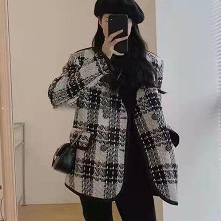 アウター レディース ジャケット テーラードジャケット チェック柄 ジャケット チェック ダブルボタン 襟なし 大人可愛い きれいめ 上品 エレガント フォーマル ガーリー ルーズ マニッシュ 甘辛