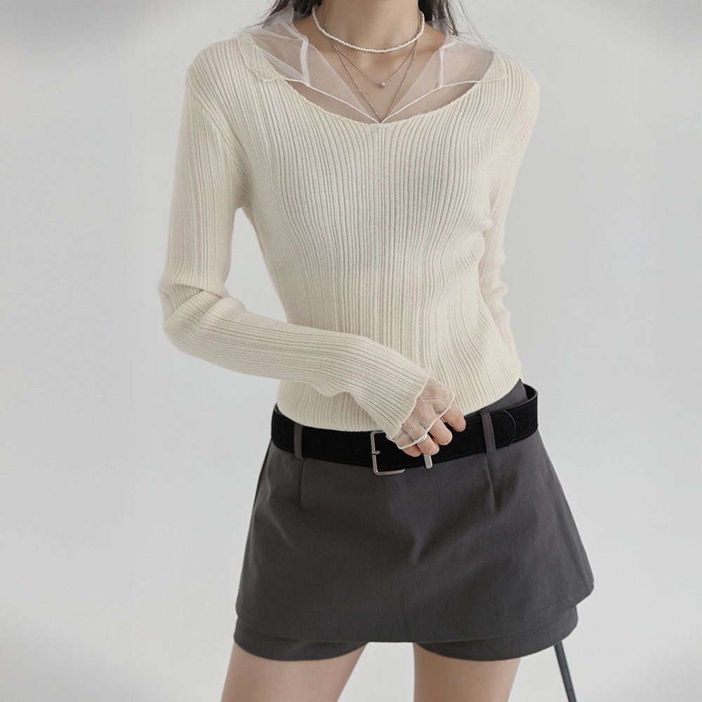 ブリーズフリルレースレイヤードゴルジスリムニット