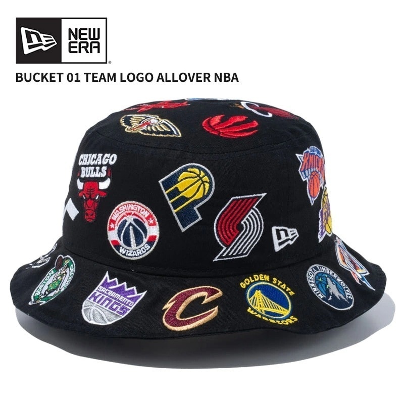 ニュー エラ NEW ERA バケット01 Team Logo Allover NBA ブラック バケットハット 帽子