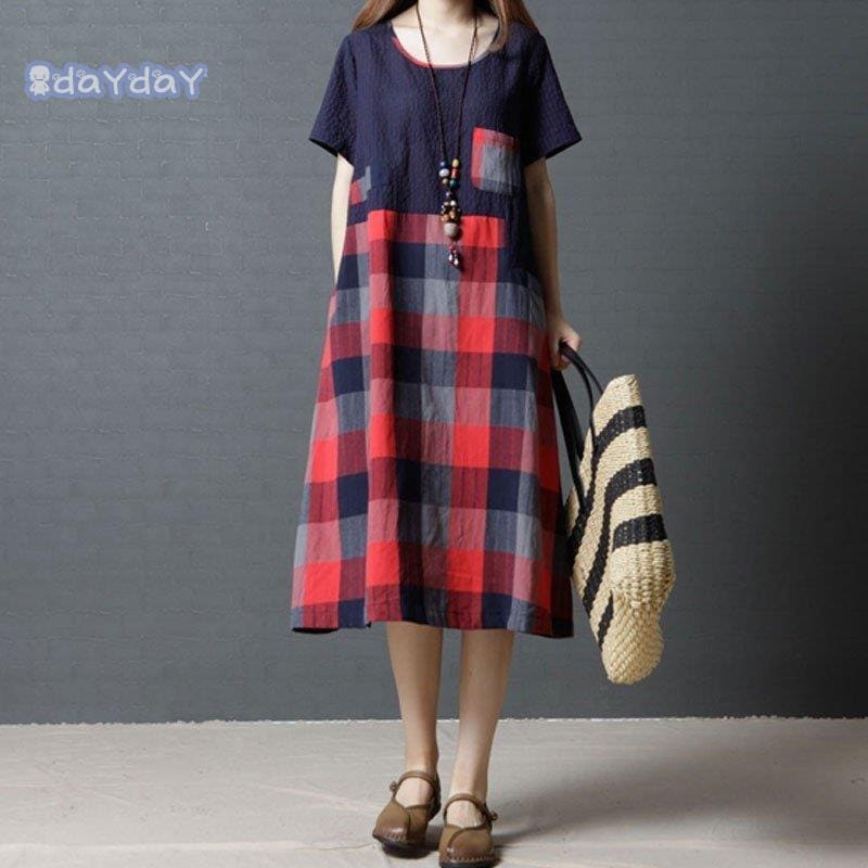 ワンピース ロングワンピ マキシワンピ 体型カバー ロング丈 マキシ丈 半袖 クルーネック チェック柄 バイカラー ポケット付 レディース オシャレ 5,227円
