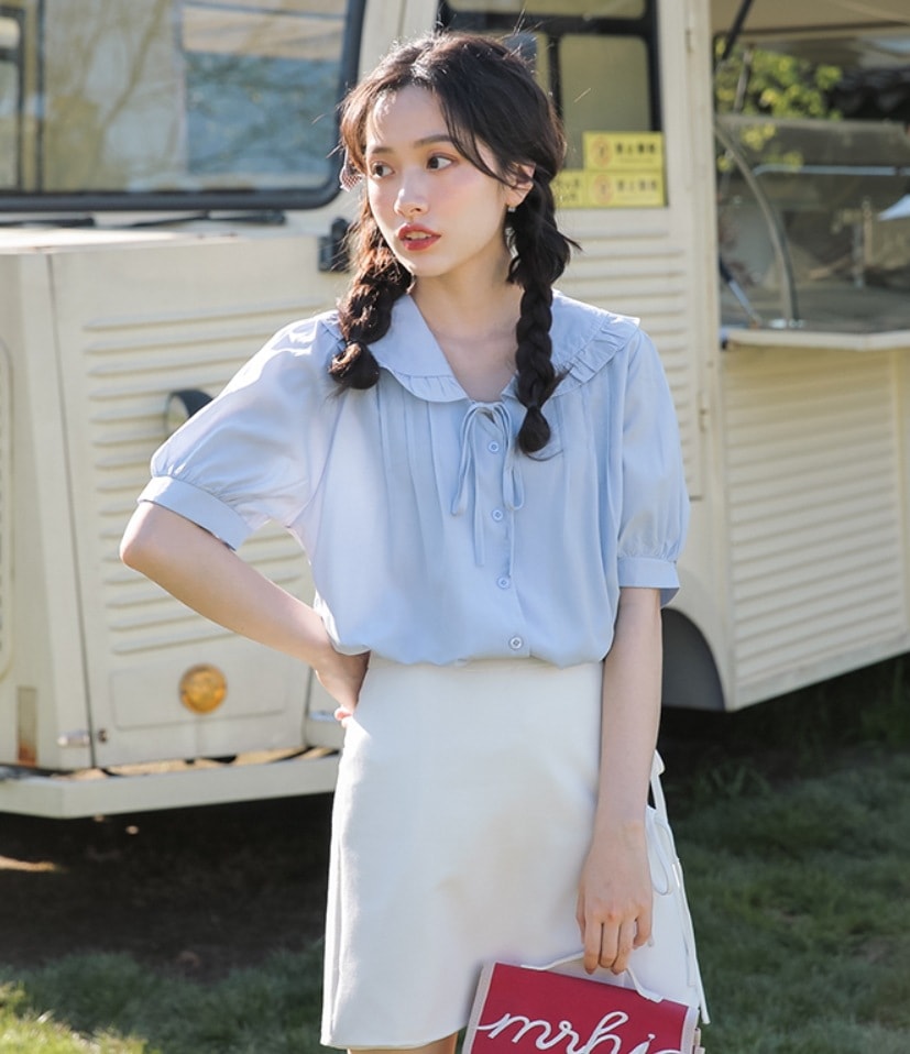 トップス デート モテアイテム ブラウス 半袖 レース シフォン フリル 可愛い きれいめ 上品 おしゃれ かっこいい 可愛い ラブリー キュート ガーリー クール モード系 セクシー