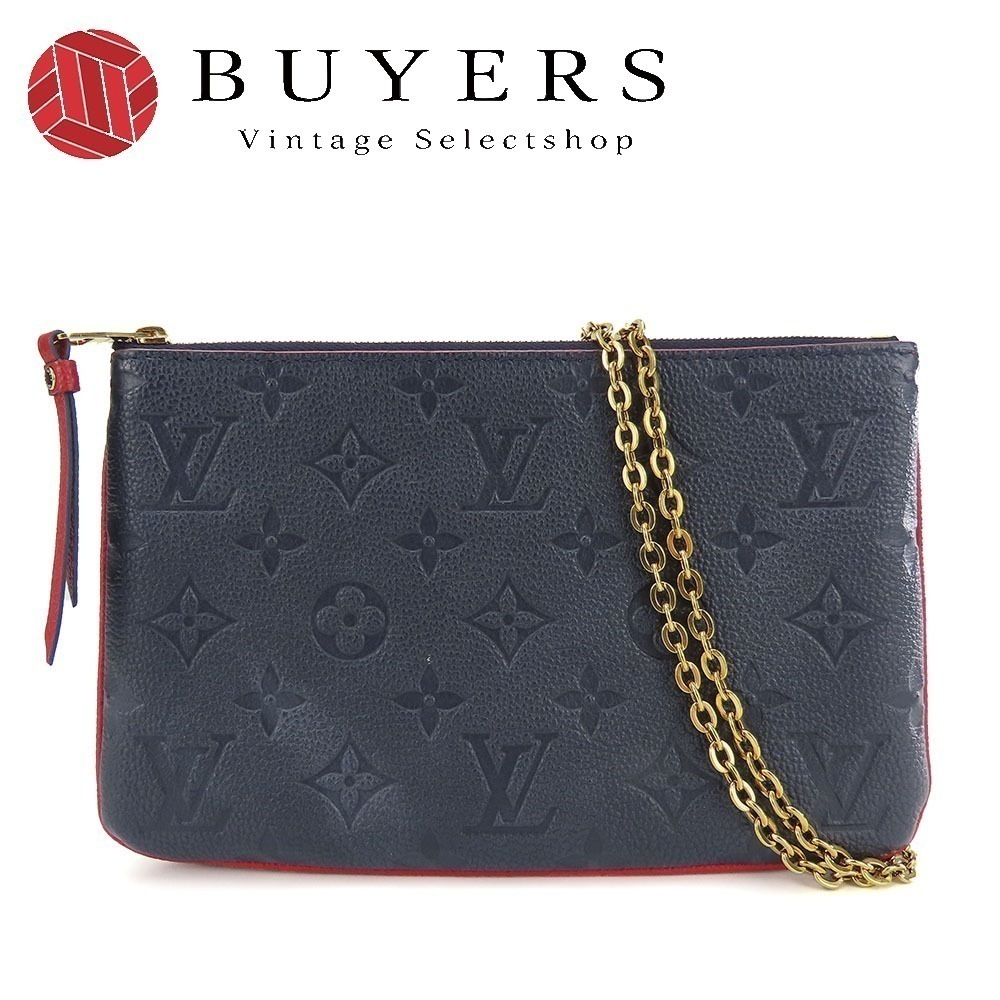 中古 ショルダーバッグ ポシェット ドゥーブル ジップ M63916 モノグラムアンプラント マリーヌルージュ ゴールド金具 チェーン レディース 女性