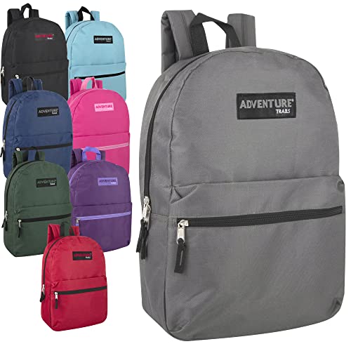 Wholesale Bulk Backpacks Classic 17 Inch Backpacks for Boys and Girls - Case Pack of 24 Each (8 Colo