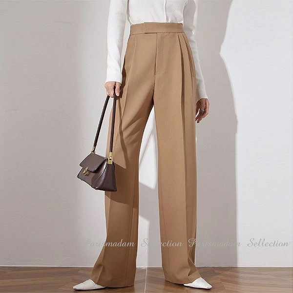 New type追加！ビジネスパンツ　ワイドパンツ　２タック　スラックス　ベージュ　ロング　センタープレス通勤　ほっそり効果大 20代30代40代50代　ミセス