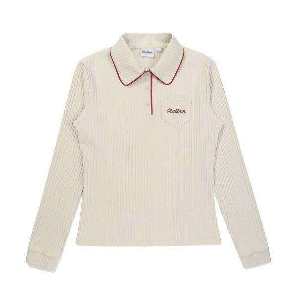 [マルボン公式] 女性配色パイピングリブカラーTシャツ CREAM (WOMAN)