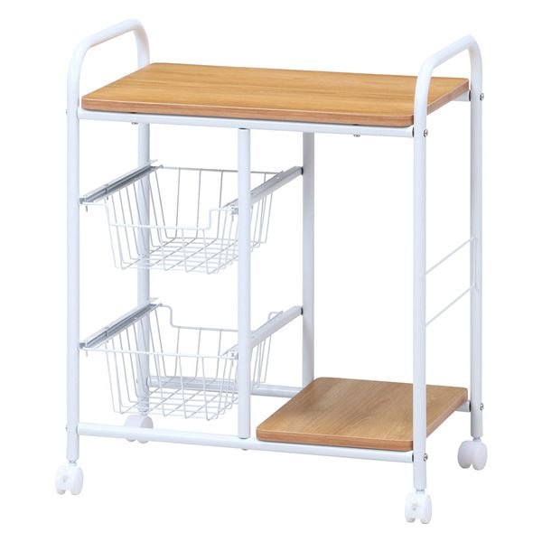 キッチンワゴン ホワイト/ナチュラル 幅56x奥行35.5x高さ69.5cm 組立品