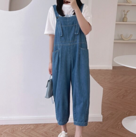 デート かわいい 大人可愛い きれいめ シンプル カジュアル 大人 上品 おしゃれ お洒落 大人女子 無地 デニム サロペットパンツ ゆったり 楽ちん 休日 マタニティ 体型カバー ママ 韓国 ブルー