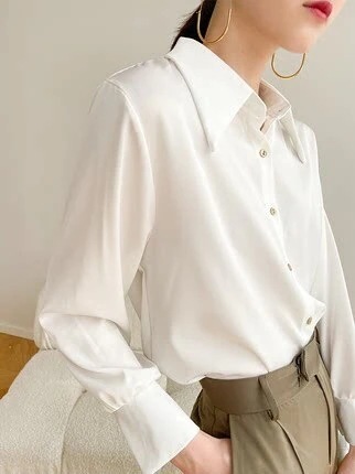 シャツ ブラウス カットソー レディース 長袖 襟付き かわいい 大人可愛い きれいめ シンプル 上品 お洒落 こなれ感 無地 オールシーズン ママ オフィス ビジネス デート ホワイト トップス