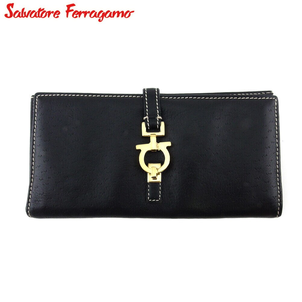 長財布 ファスナー付き 財布 ガンチーニ レディース メンズ ブラック ゴールド 中古