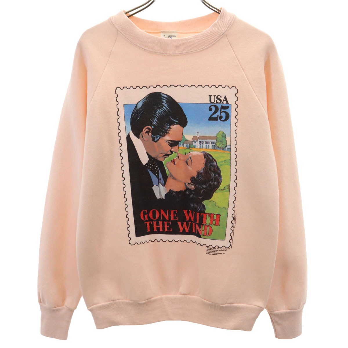 90s USA製 オールド 風と共に去りぬ プリント 長袖 スウェット トレーナー S ピンク Gone With the Wind 裏起毛 メンズ 古着