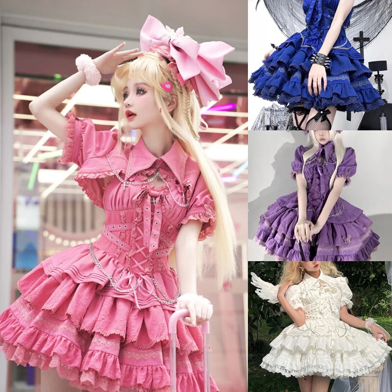 [急速出荷]お姫様 コスプレ 綺麗 編み上げ コントラクトクロス ドレス 可愛い エレガント JSK ゴシック 「新色追加」ロリータドレス