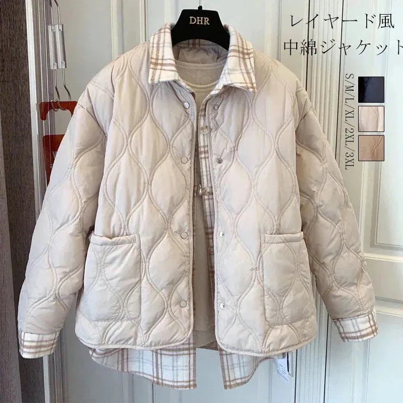 【BIG-SALE限定】レイヤード風 ジャケット 中綿 冬 ブルゾン 中綿ジャケット キルティング コート ショートコート