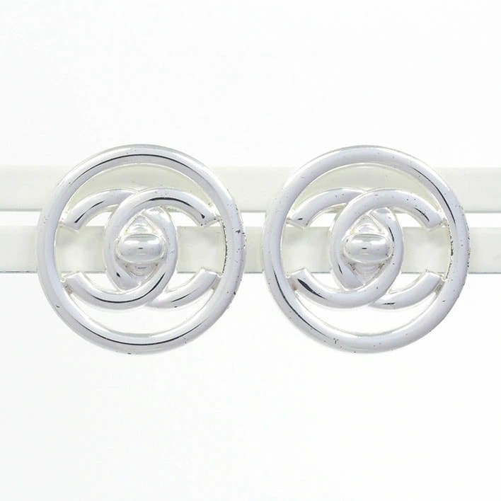 シャネル ココマーク ラウンド 透かし シルバーカラー クリップタイプ 【イヤリング】