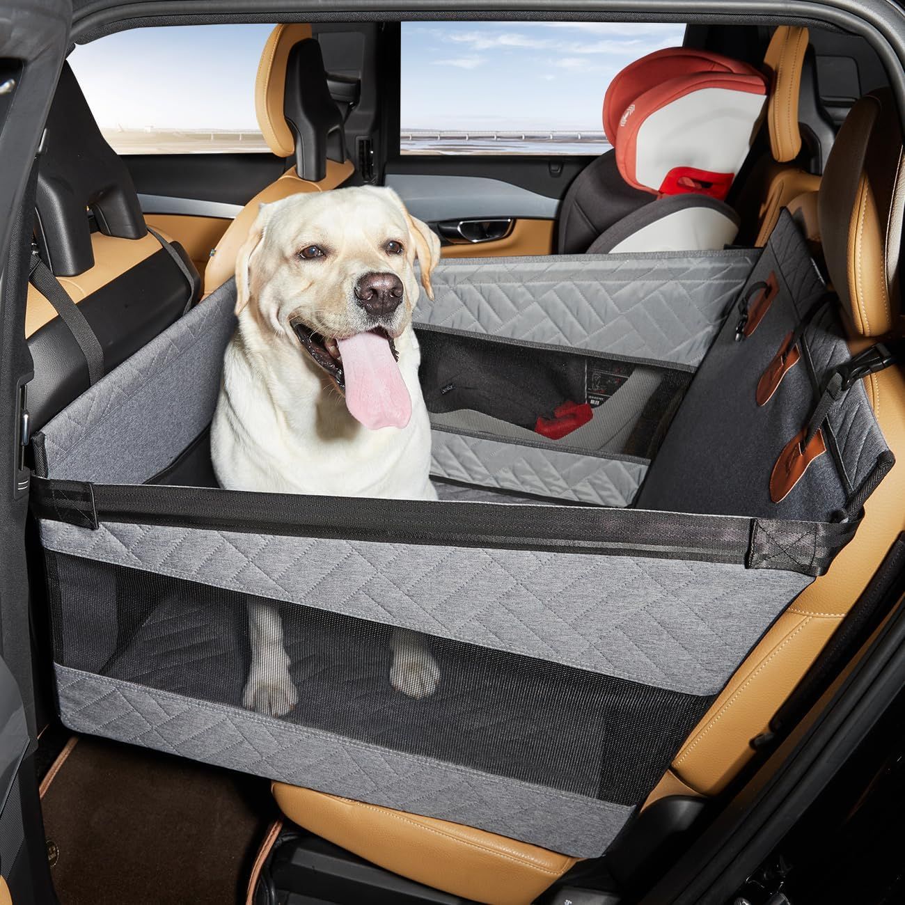 ペットドライブシート ドライブベッド 大型犬 車犬カーシート 後部座席マット 半分 リード付き ペットドライブボックス ハンモック 防水 耐摩 滑り止め 汚れ防止 折り畳み 全車種 全種犬用猫用 ブ