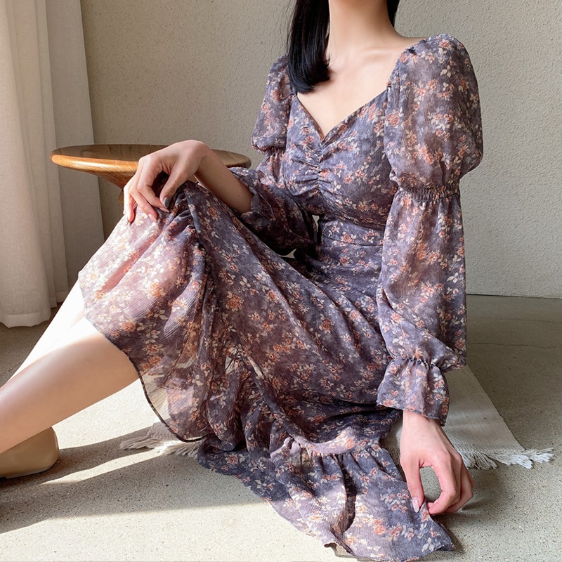 再再販! Museフラワーシフォンワンピース(2color)(free)私はマリ/韓国ファッション/Aラインワンピース/シンプルなワンピース/会 デート上品ワンピ/ロングワンピース/シャーリング プリント・柄ワンピ 再再販! Museフラワーシフォンワンピース(2color)(free)私はマリ/韓国ファッション/Aラインワンピース/シンプルなワンピース/会 デート上品ワンピ/ロングワンピース/シャーリング プリント・柄ワンピ