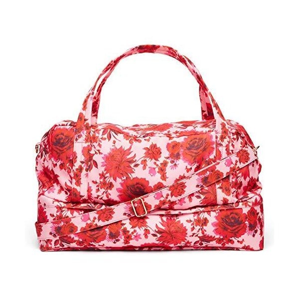 Ban.do Pink/Red Floral Getaway Traveler Bag， Duffle Bag with Shoe Compartment and Removable/Adjustab