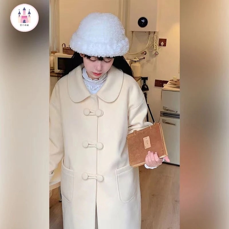 スイートドールネック取り外し可能な毛玉のついたコート女性の秋冬新気品ミディアムラシャコート